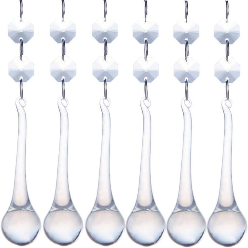 H&D 10pcs 5.3" Crystal Raindrop with Octagon Beads Chandelier Prisms Pendants Lamp