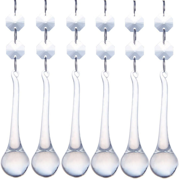 H&D 10pcs 5.3" Crystal Raindrop with Octagon Beads Chandelier Prisms Pendants Lamp