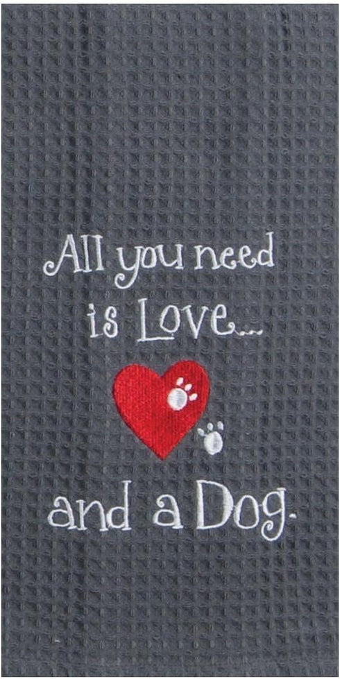 Kay Dee Dog Lover Embroidered Waffle Towel Set - Cotton, You Had Me at Woof & Dog Love