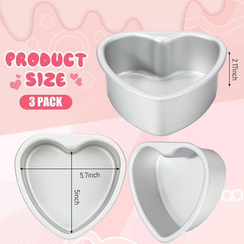 Mifoci 3 Pieces Heart Shaped Cake Pans, Aluminum Cake Pans for Baking DIY, Silver, 5.7 Inch