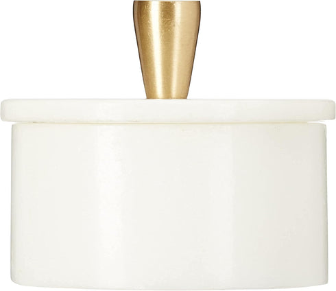 Queenza White Marble Salt Cellar with Lid and Brass Knob, 3 Inch Salt and Pepper Bowls, Kosher Salt Holder for Gifts