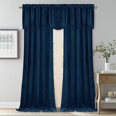 StangH Navy Blue Valances Curtains - Luxury Velvet Tier Curtains for Bedroom, Office Window Dressing