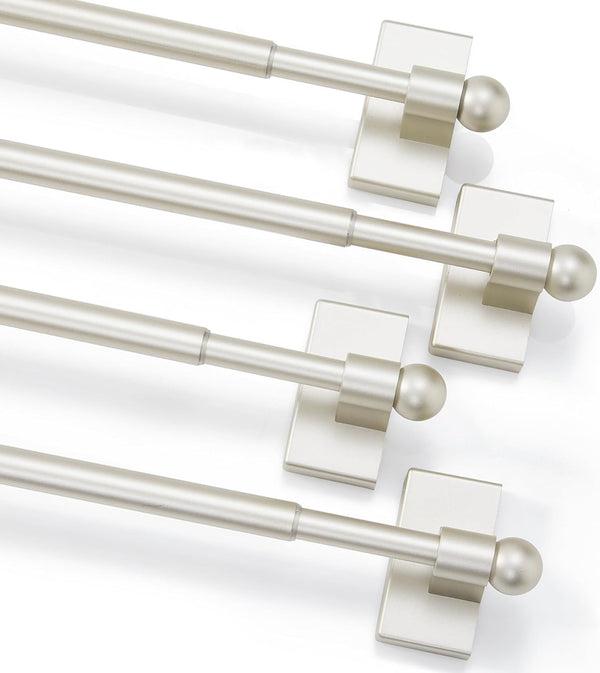 Deconovo Magnetic Curtain Rod for Door Curtain, 4 Pack, 16-28" Inch No Drilling Curtain Rods for Windows, Nickel