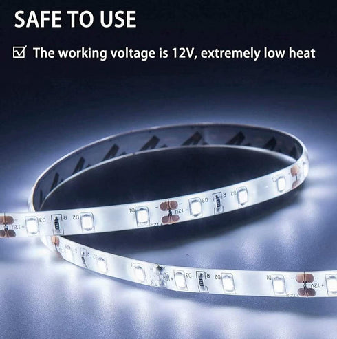 300 2835 6000K 12V 16.4ft/5m White LED Strip Lights, Waterproof cuttable SMD LED Tape, Flexible Ribbon, Kitchen Cabinet