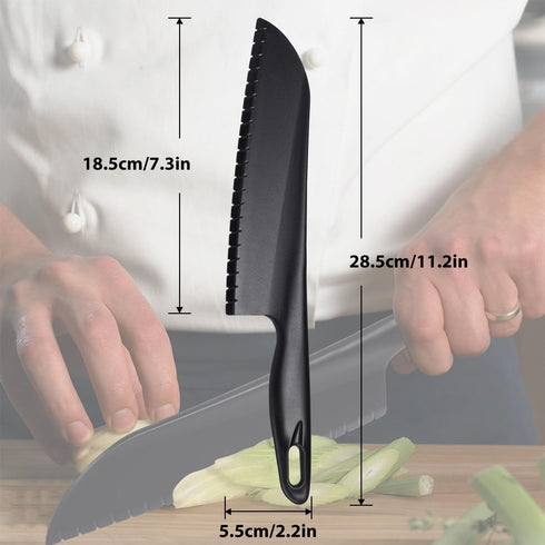 11 Nylon Knife for Nonstick Bakeware, Large Plastic Kitchen Knife with Serrated Edges, Black 2 Pack