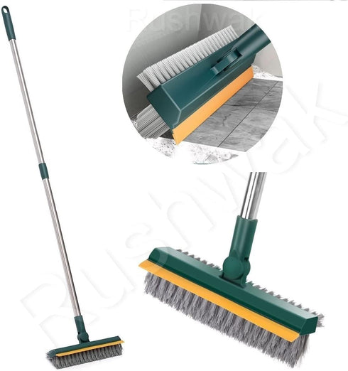 Rushwak 3 in 1 Long Handle Bathroom Cleaning Brush with Wiper, 180 Rotate