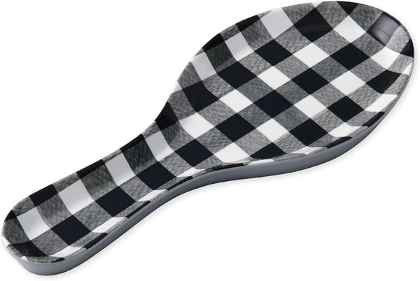 UPware Melamine Spoon Rest, 9.625 Inch Kitchen Utensil Holder for Counter and Dining Table, Gingham Black