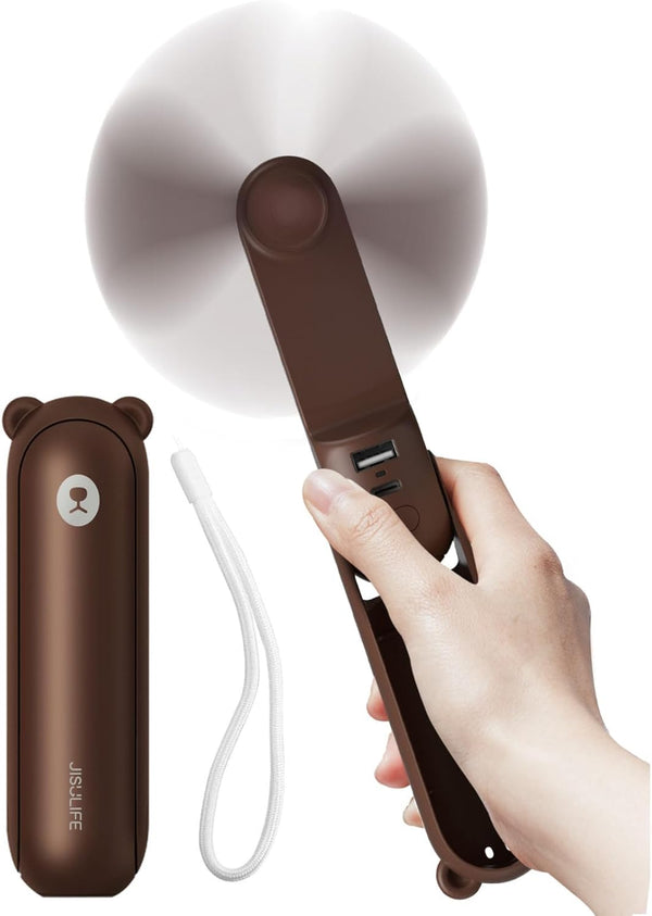 JISULIFE Handheld Fan with 4500 mAh Powerbank, Pocket Portable Battery Operated or USB Powered Folding Fan, 3 Speeds