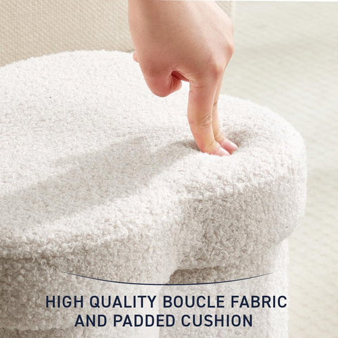 12" Inch Ornavo Home White Boucle Storage Ottoman Cube Flower-Shaped Footstool with Hidden Storage, Faux Teddy Fur Foot