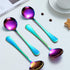 Berglander Rainbow Soup Spoons Set of 4, 7.5" Stainless Steel Titanium Plating, Dishwasher Safe
