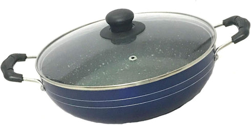 Non Stick Kadai with Glass Lid, Deep Stir Fry Pan for Gas and Induction Cooktops, 2.2 Litre Aluminium