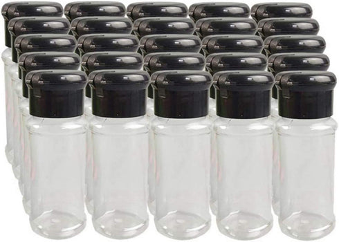 FEOOWV 25Pcs Empty Plastic Spice Bottles Set for Storing Barbecue Seasoning, Salt, Pepper, 75 ml/2.5 oz (Black)