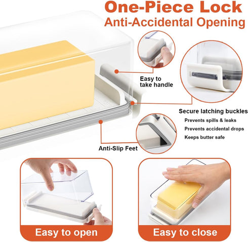 Countertop Airtight Butter Dish with Lid for and Refrigerator Door Shelf, Butter Keeper with Safety Lock, Butter Holder