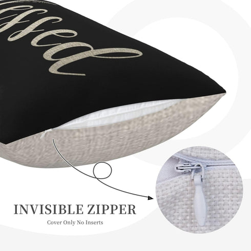Nice Gift Inspirational Blessed Letters Waist Lumbar Black Cotton Linen Throw Pillow Case for Home Decor