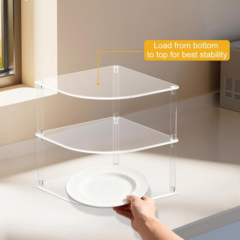 Countertop Acrylic Plate Organizer for Cabinet Kitchen Corner Clear Cabinet Organizer for Paper Plate and Bowl Dishes