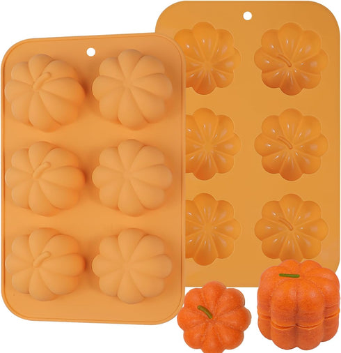 Webake Pumpkin Cake Mold, Silicone 3D Pumpkin Cupcake Pan for Baking Dessert, 2 PCS