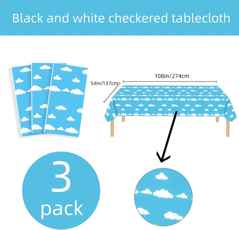 Uikeleexm 54 108 Inch(3 Blue Sky White Clouds Birthday Party Supplies Cartoon Story Tablecloth Party Table Cover