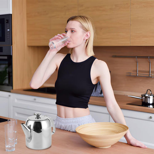Cold Water Jug Teapot, 20 Ounces Stainless Steel Coffee Pot, Short Spout Tea Kettle for Home Kitchen
