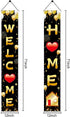 Welcome Home Door Banner Decoration, Black Gold Welcome Back Home Porch Banner for Outdoor Party Supplies