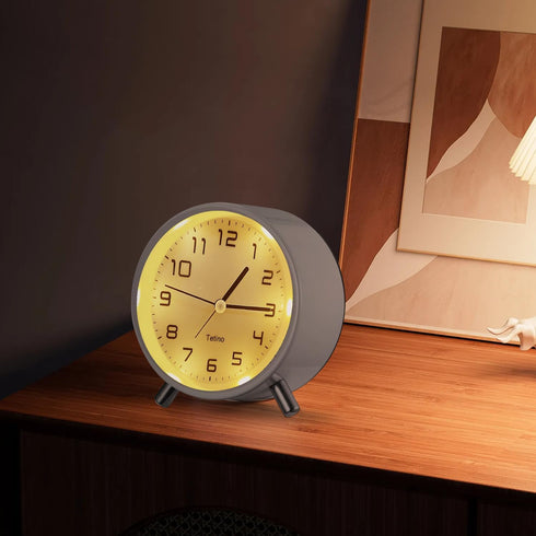 Alarm Clock for Bedroom,Loud Analog Clocks with Silent Non-Ticking,Voice Controlled Light,Small Clock