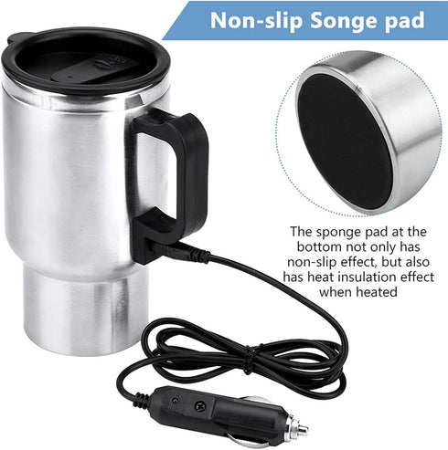 Electric Tea Kettle, 12V 450ml Stainless Steel Car Kettle, Auto Shut Off Travel Water Heater for Tea Coffee