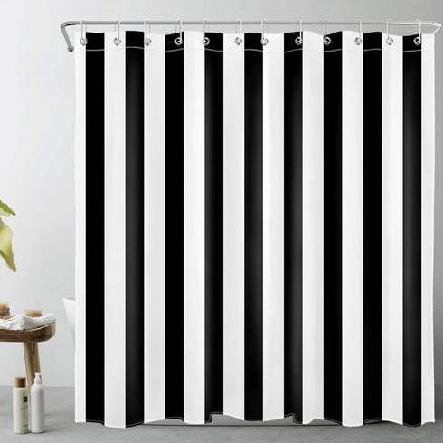 LB Black and White Shower Curtain, Striped Bathroom Curtain, 72x72 inch Waterproof Polyester Fabric