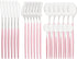 Mirror Cutlery Serving Set, 24-Piece Stainless Steel Silverware with Pink Handle, Modern Tableware for Home Party