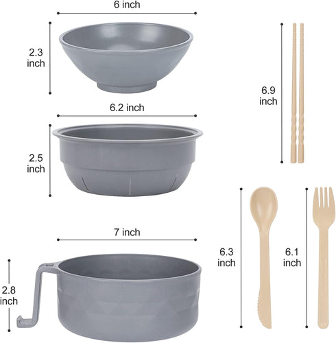 Microwave Ramen Cooker with Chopsticks and Spoon, Ideal for Office College Dorm Room, Dishwasher-Safe, BPA-Free (Gray)