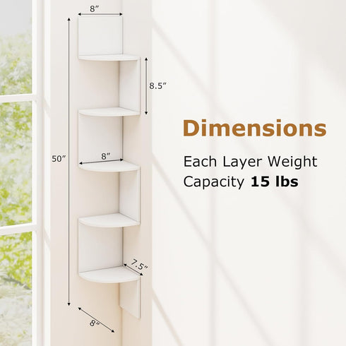 5-Tier (1, Tangkula Corner Shelf Wall Mount, Farmhouse Floating Corner Bookshelf, Industrial Modern Display Shelf