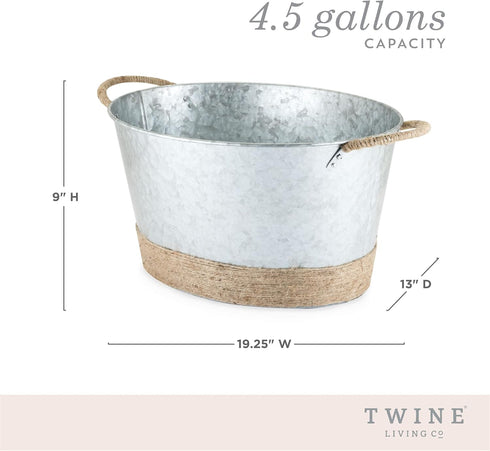 Twine Seaside Jute Rope Wrapped Farmhouse Galvanized Ice Metal Beverage Tub - 4.5 Gallons