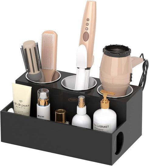 NIUBEE Hair Tool Organizer, Black Acrylic Blow Dryer and Styling Organizer, Bathroom Countertop Storage Stand