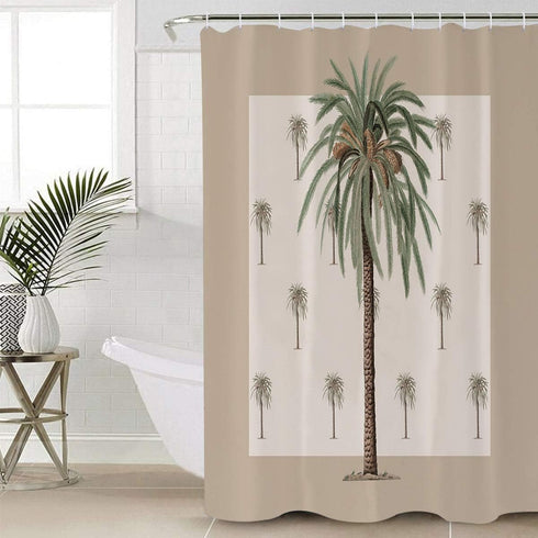 Palm Tree Shower Curtain Set with Hook, 36" x 72", Tropical Beach Plant Leaves, Waterproof Bath Curtains