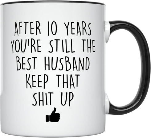 YouNique Designs 10 Year Anniversary Coffee Mug for Him, 11 Ounces, 10th Wedding Anniversary Cup