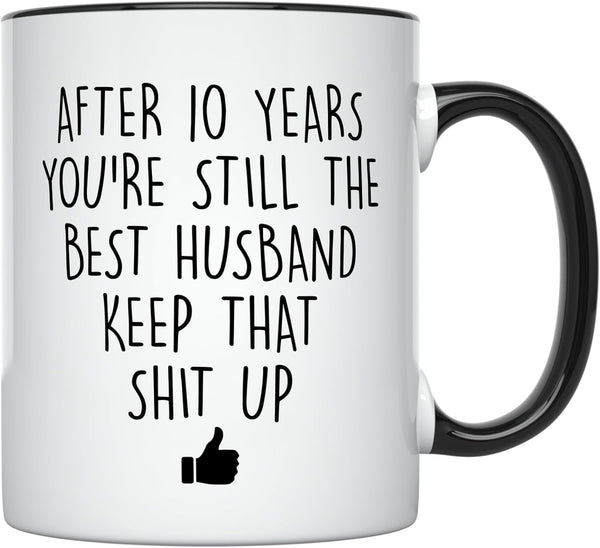 YouNique Designs 10 Year Anniversary Coffee Mug for Him, 11 Ounces, 10th Wedding Anniversary Cup