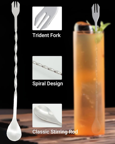 Set, 10-inch Professional Bar Tools Stainless Steel Muddler, Mixing Spoon, Measuring Jigger for Cocktails for Home