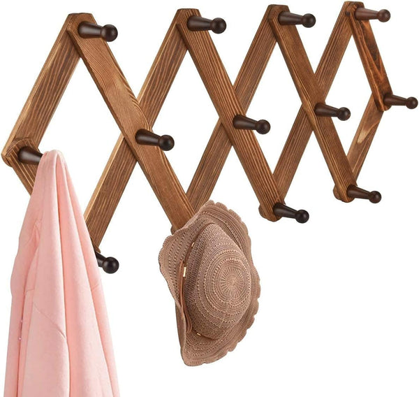 Homode Vintage Wood Expandable Peg Rack- Multi-Purpose Accordion Wall Hangers with 13