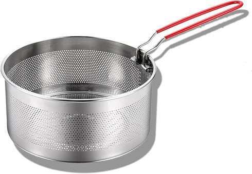 Tenta Kitchen Pasta Strainer, Boiling Blanching Basket, Stainless Steel Fryer Basket with Removable Handle for Cooking