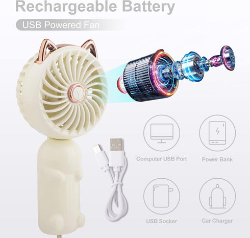 QearFun Handheld Lanyard Fan, Mini USB Rechargeable Battery Fan, 3 Speed Strong Personal Table Fan (Purple & Pink)