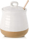 HASENSE Ceramic Honey Pot with Lid and Dipper Stick, 12 Ounce HoneyJar