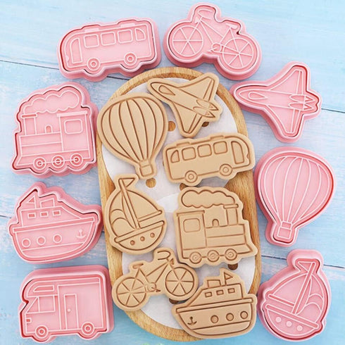 MayeBridge 8 Set Pieces Cute Fire Balloon Cookie Moulds For Baking Cookie Mould Press Train Cookie Mould Kitchen Tools