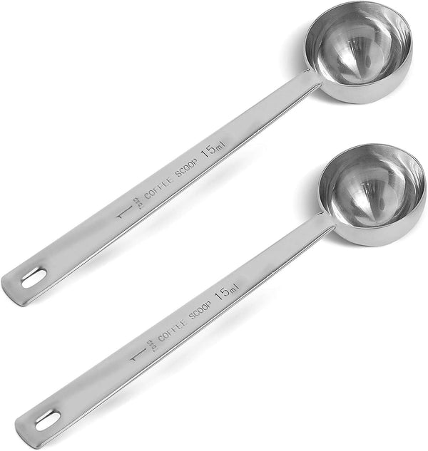 2-Piece Stainless Steel Tablespoon Measure Spoon, Long Handle Coffee Scoop (Silver, 15ml)