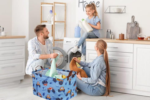 Rectangular Monster Truck Basket Organizer, Kids Storage Basket with Handles for Toys, Books, and Gifts (Monster Trucks)