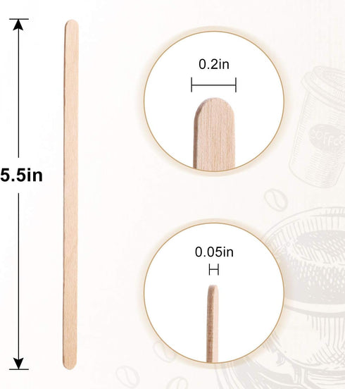 YANPROG 5.5" 100 Wooden Coffee Stirrers Coffee Stir Sticks Pcs, Natural Birch Round End Thick Birch Wood Eco-Friendly
