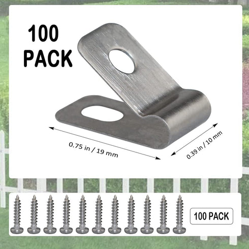 Wire Fence Clips 100 Pcs, Stainless Steel Fencing Mounting Clips with 100 Pcs Screws for 12-16 Gauge Welded Wire