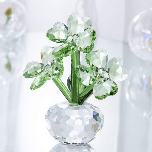 Crystal Flower Dreams Four-Leaf Clover Figurine - Collectibles Crystal Ornament Gift for St. Patrick's Day