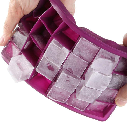 Ice Cube Tray - Silicone Square Ice Trays Easy Release Stackable Mold with Removable Lid, 24 Cavity (2 Pack, Purple)