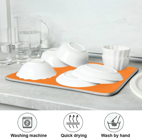 Orange Halloween Day Dish Drying Mat for Kitchen Counter, Absorbent Microfiber Drying Dish Pad, 16 x 18 Inch