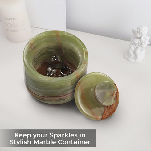 3" x 3" Marble Salt Cellar with Lid, 3.5oz Herb Pot & Candy Bowl for Modern Kitchen Countertop (Green Onyx)