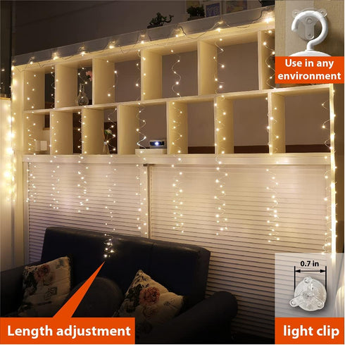2 Pack 300 8 9.8 9.8 ZSJWL Curtain Lights, LED Curtain Fairy Light with Remote, Modes Ft Twinkle String Lights, USB