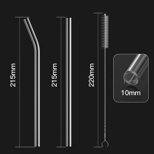 6-Pack Reusable Glass Straw - Transparent, 8''x10 MM, 3 Straight and 3 Bent with 2 Cleaning Brushes for Smoothies